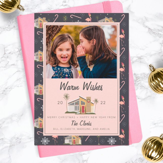 Warm Wishes Midcentury House Christmas Photo  Holiday Card (Creator Uploaded)