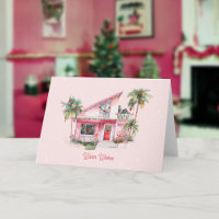 Warm Wishes Midcentury Modern House Pink Christmas