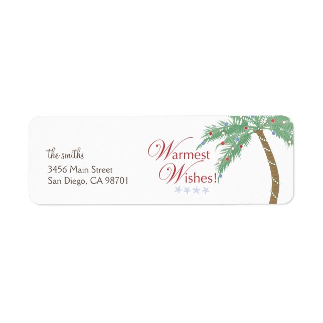 Warm Wishes Palm Tree Holiday Return Address Label (Front)