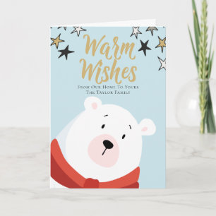 Warm Wishes Personalized Polar Bear Christmas Holiday Card