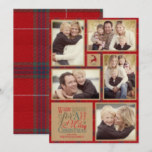 Warm Wishes Photo Collage Kraft & Tartan Red ID589 Invitation