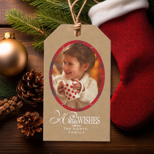 Warm Wishes Photo Kraft & Tartan Red ID589 Gift Tags