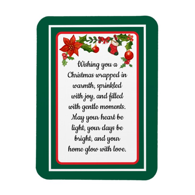 Warm wishes poinsettia christmas card magnet (Vertical)