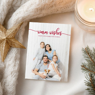 Warm Wishes Red Script Unique Photo Christmas Postcard