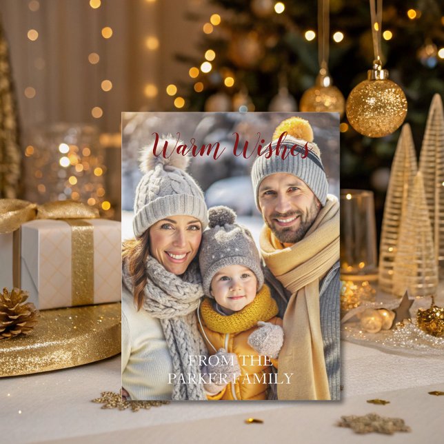 Warm Wishes Red Script Unique Photo  Postcard (Creator Uploaded)