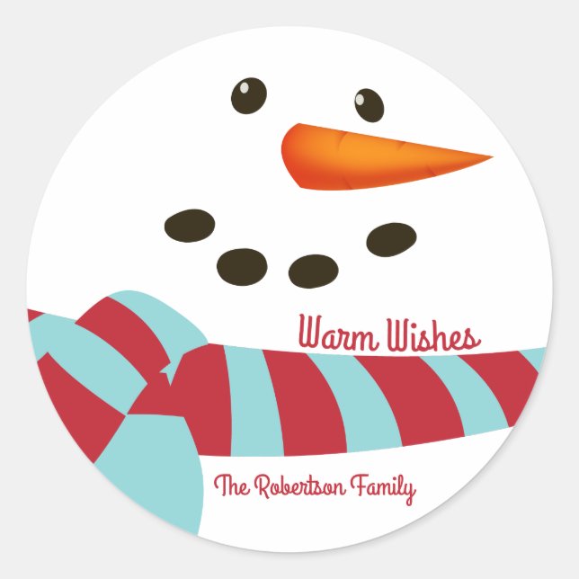 Warm Wishes, Snowman Holiday Classic Round Sticker (Front)