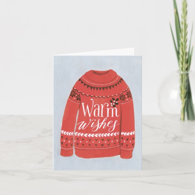 Warm Wishes Sweater Christmas Folded Greeting Card (Front)