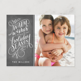 Warm Wishes This Holiday Hand Lettered 1-Photo Postcard
