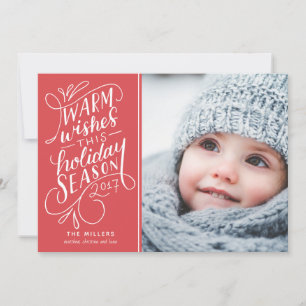 Warm Wishes This Holiday Hand Lettered 1-Photo Red Card