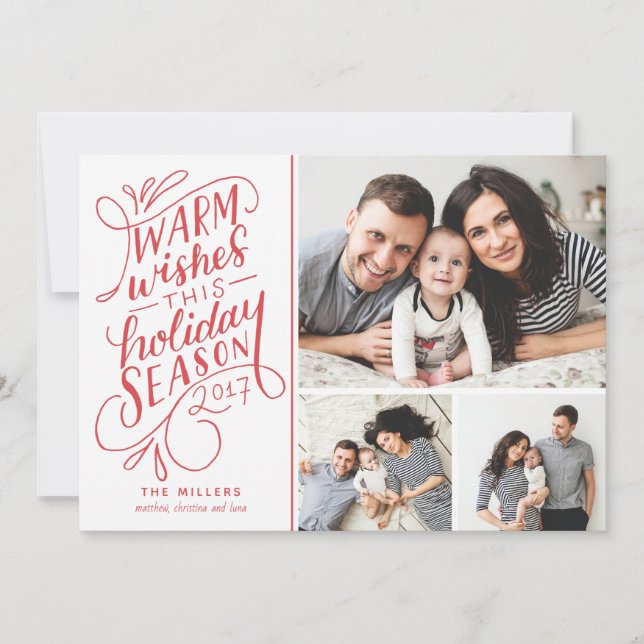 Warm Wishes This Holiday Hand Lettered 3-Photo (Front)