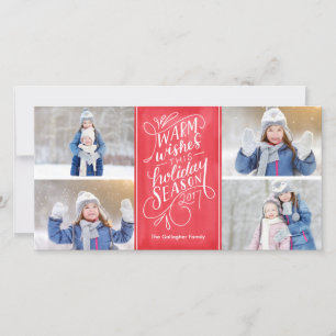 Warm Wishes This Holiday Hand Lettered 4-Photo Card