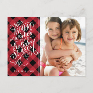 Warm Wishes This Holiday Hand Lettered Plaid Postcard