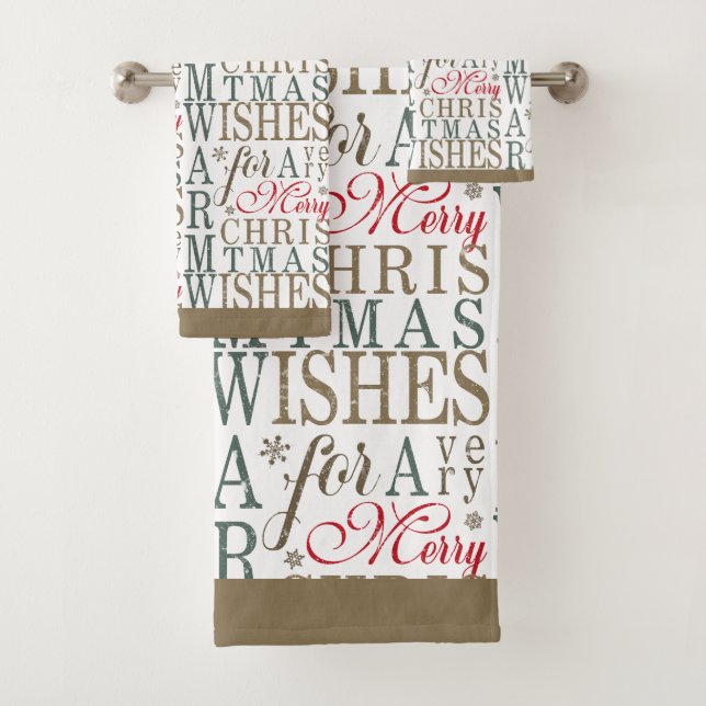 Warm Wishes Typography Red/Green ID589 Bath Towel Set (Insitu)