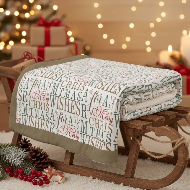Warm Wishes Typography Red/Green ID589 Fleece Blanket (Creator Uploaded)