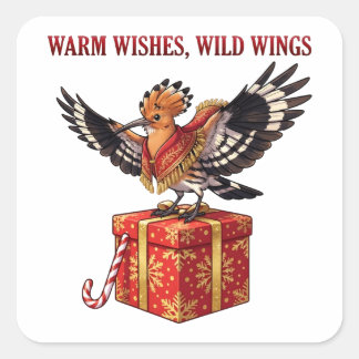 Warm Wishes Wild Wings Hoopoe Christmas Gift Desig Square Sticker