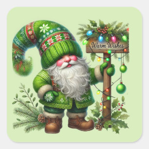 Warm Wishes Winter gnome Square Sticker