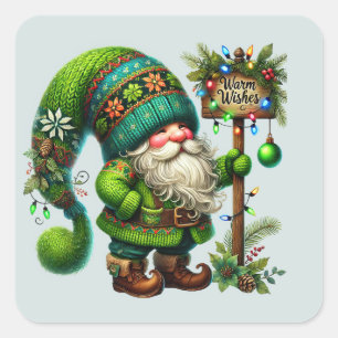 Warm Wishes Winter gnome Square Sticker