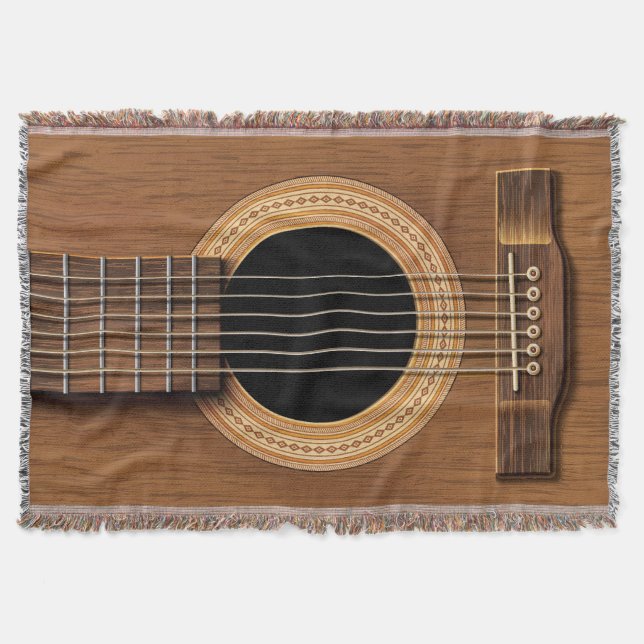 Warm Wood Acoustic Guitar Throw Blanket (Front)
