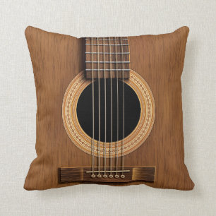 Warm Wood Acoustic Guitar Throw Pillow