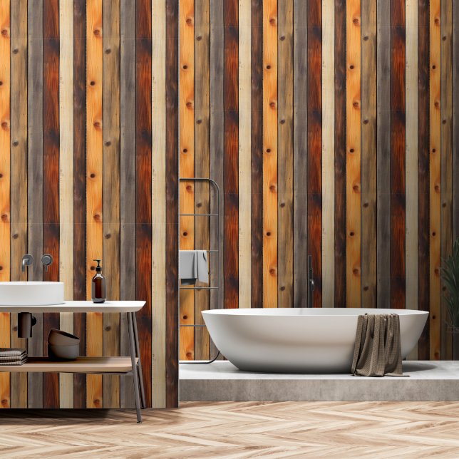 Warm Wooden Board Pattern Wallpaper (Bathroom)
