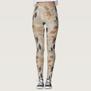 Warm Woodland Leaves and Twig in Earth Tones Leggings