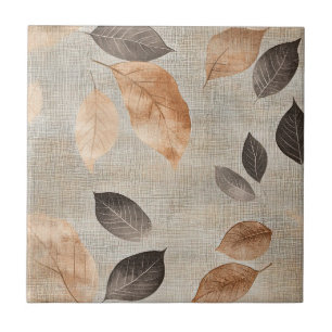 Warm Woodland Leaves and Twig in Earth Tones Tile