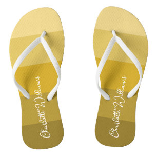 WARM YELLOW GOLD COLOR STRIPE LINE PATTERN NAME  FLIP FLOPS