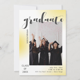 Warm Yellow Grey Line Background Photo Graduation Invitation