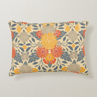 Warm Yellow, Orange & Blue Floral Accent Pillow