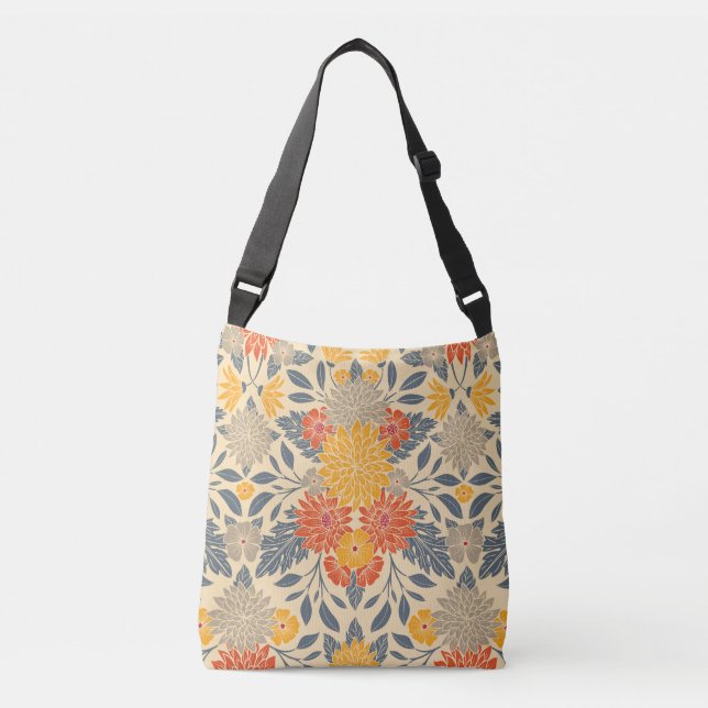 Warm Yellow, Orange & Blue Floral Crossbody Bag (Front)