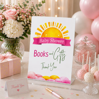 Warm Yellow Sun Books And Gifts Tabletop Party Pedestal Sign