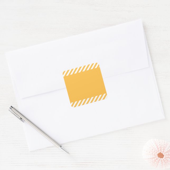 Warm Yellow With Top and Bottom Striped Frame Square Sticker (Envelope)