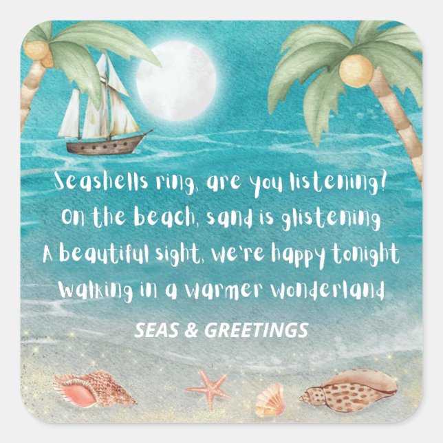 Warmer Wonderland Tropical Beach Christmas  Square Sticker (Front)