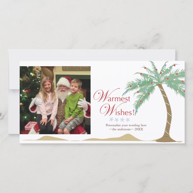 Warmest Holiday Wishes, Christmas Beach Palm Tree Card (Front)