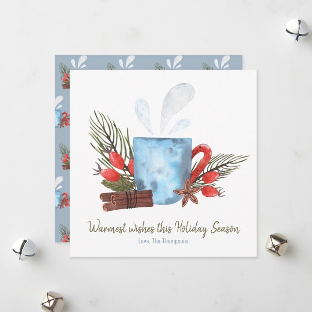Warmest Holiday Wishes Cozy Mug Card (Front/Back In Situ)