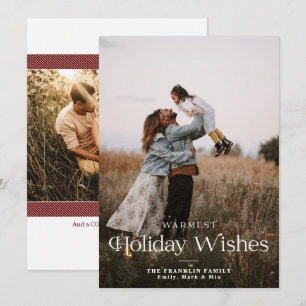 Warmest Holiday Wishes Modern Photo Holiday Card