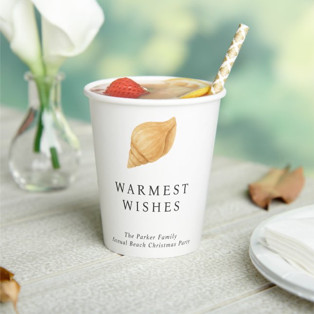 Warmest Wishes Beach Modern Christmas Paper Cups (Insitu)