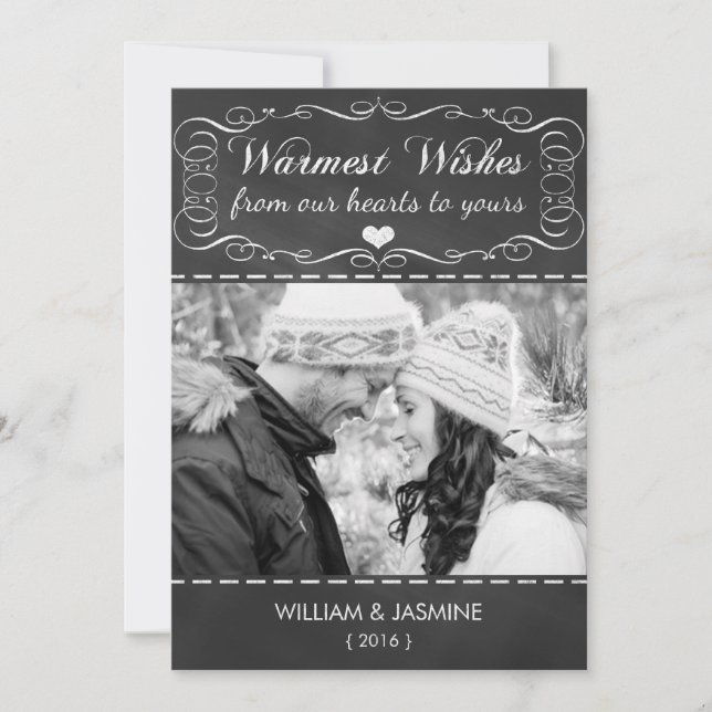 Warmest Wishes Chalkboard Christmas Flat Card (Front)