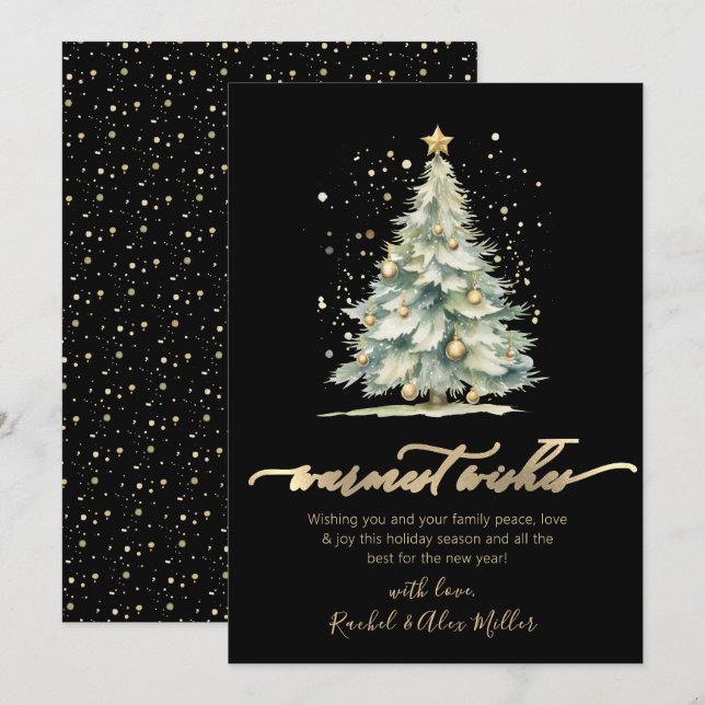Warmest Wishes Chic Gold Script Tree Non Photo Holiday Card (Front/Back)