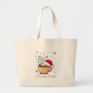 Warmest Wishes Cozy Hot Cocoa Christmas Large Tote Bag