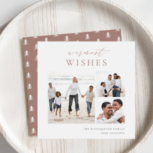 Warmest Wishes Elegant 3 Photo Collage Christmas Holiday Card