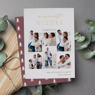 Warmest Wishes Elegant 6 Photo Collage Christmas Foil Holiday Card