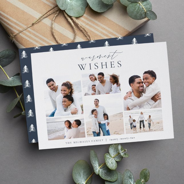 Warmest Wishes Elegant 6 Photo Collage Christmas Holiday Card (Creator Uploaded)