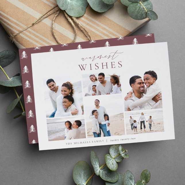 Warmest Wishes Elegant 6 Photo Collage Christmas Holiday Card (Creator Uploaded)