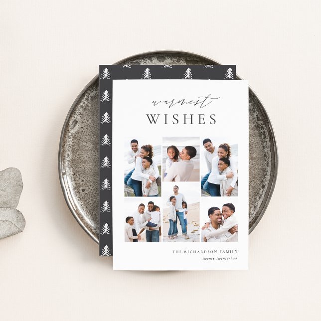 Warmest Wishes Elegant 6 Photo Collage Christmas Holiday Card (Creator Uploaded)
