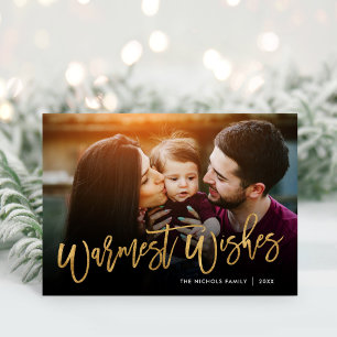 Warmest Wishes Gold Script Photo Overlay Holiday Card