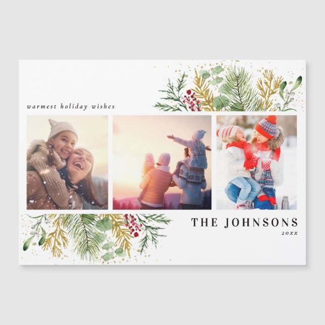 Warmest Wishes Gold Winter Botanical Photo Magnet (Front)