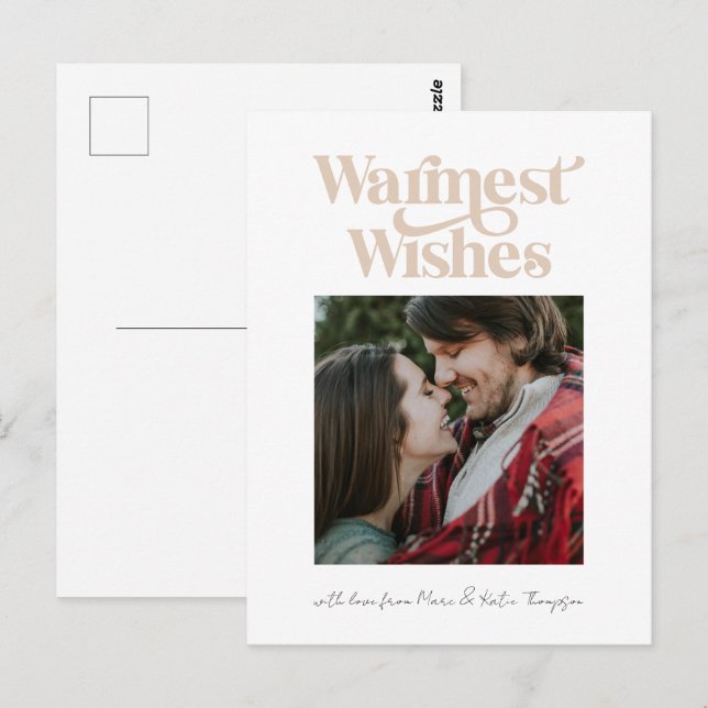 Warmest Wishes Modern Holiday Photo Postcard (Front/Back)