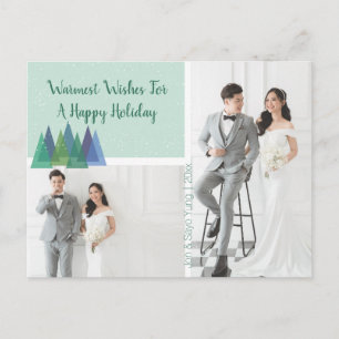 Warmest Wishes Modern Teal 2 Photo Holiday Postcard