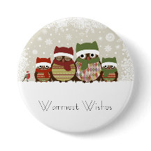 Warmest Wishes Owl Family Button